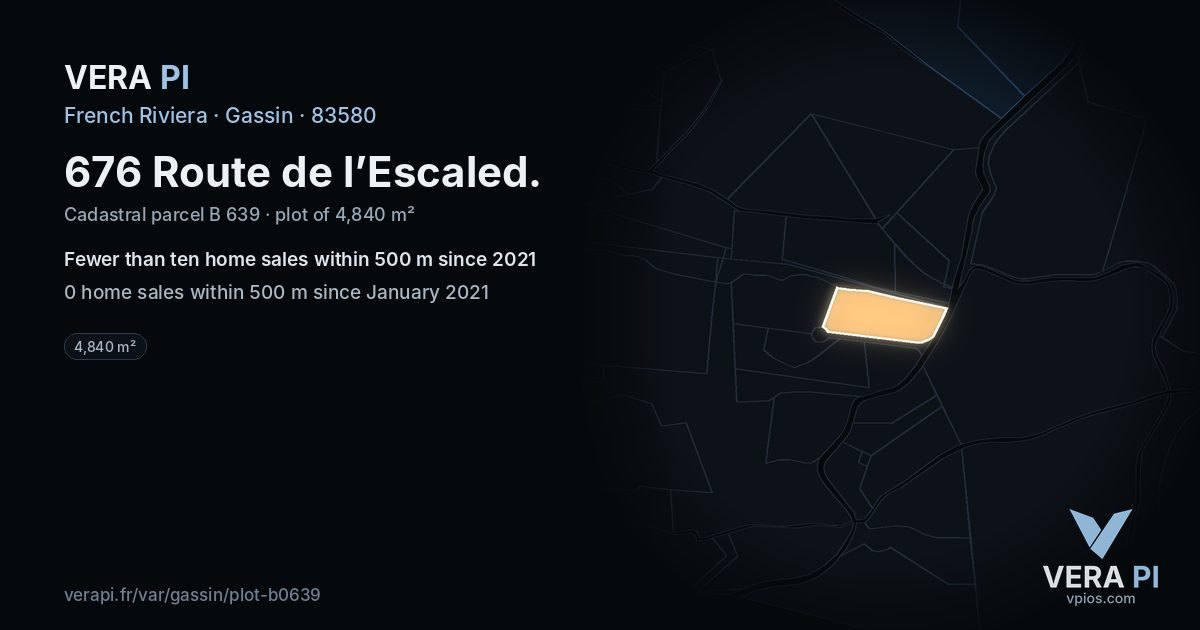 676 Route de l’Escaled, Gassin at night – the plot lit, the parcels around coloured by the prices near them