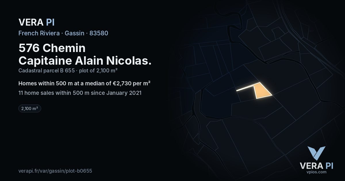 576 Chemin Capitaine Alain Nicolas, Gassin at night – the plot lit, the parcels around coloured by the prices near them