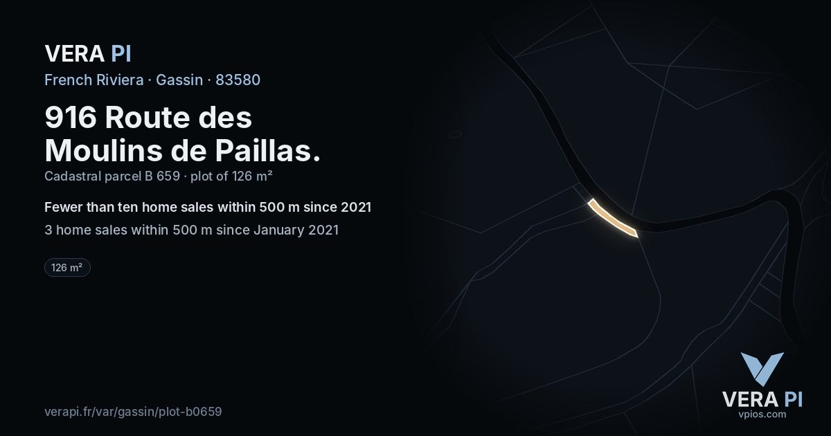 916 Route des Moulins de Paillas, Gassin at night – the plot lit, the parcels around coloured by the prices near them