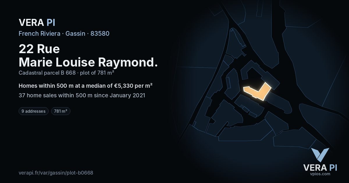 22 Rue Marie Louise Raymond, Gassin at night – the plot lit, the parcels around coloured by the prices near them