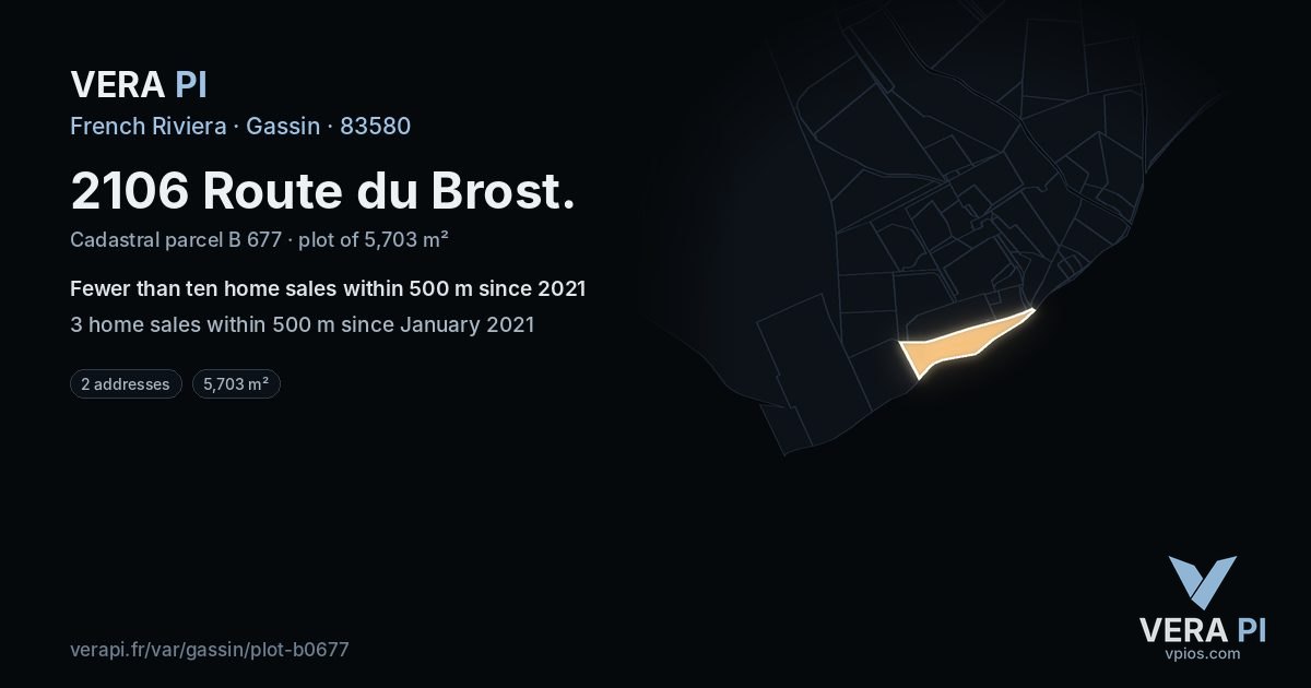 2106 Route du Brost, Gassin at night – the plot lit, the parcels around coloured by the prices near them