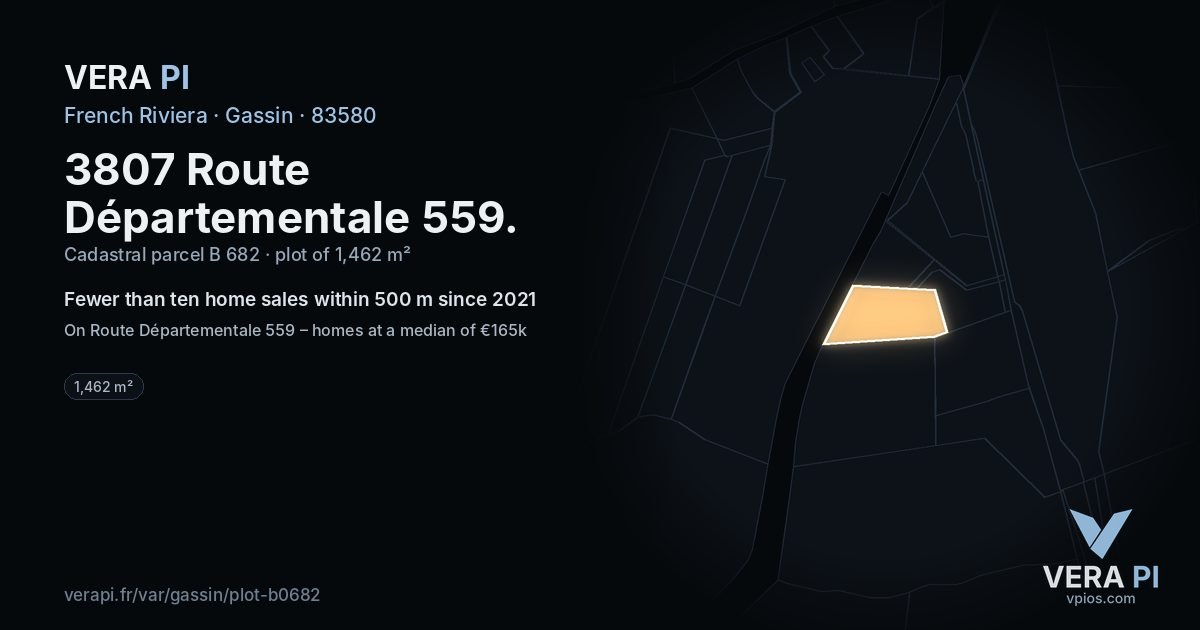 3807 Route Départementale 559, Gassin at night – the plot lit, the parcels around coloured by the prices near them
