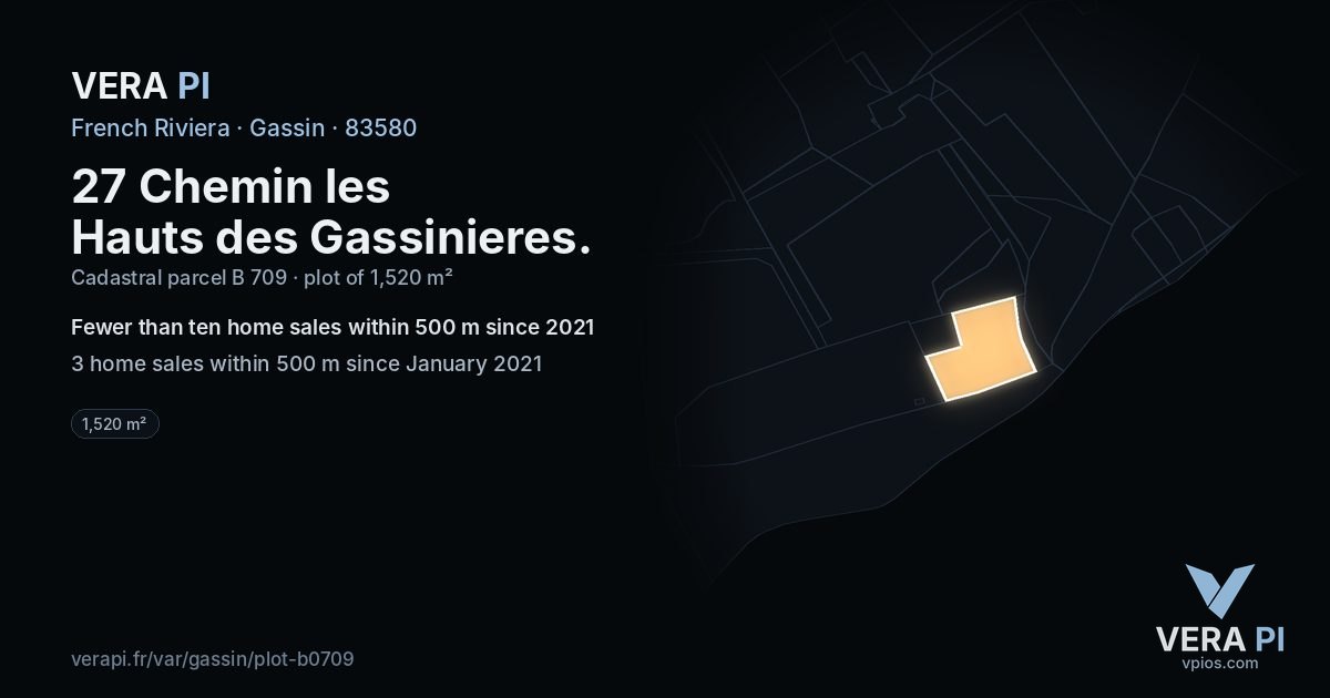 27 Chemin les Hauts des Gassinieres, Gassin at night – the plot lit, the parcels around coloured by the prices near them