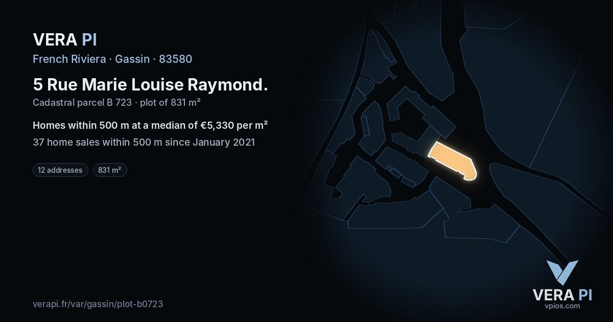 5 Rue Marie Louise Raymond, Gassin at night – the plot lit, the parcels around coloured by the prices near them