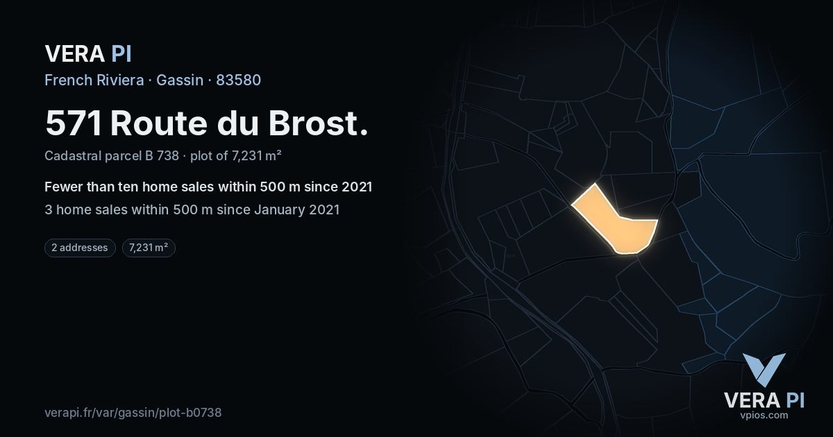 571 Route du Brost, Gassin at night – the plot lit, the parcels around coloured by the prices near them
