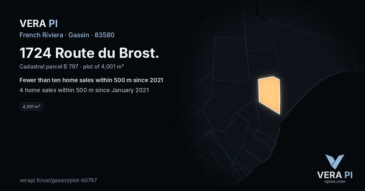 1724 Route du Brost, Gassin at night – the plot lit, the parcels around coloured by the prices near them