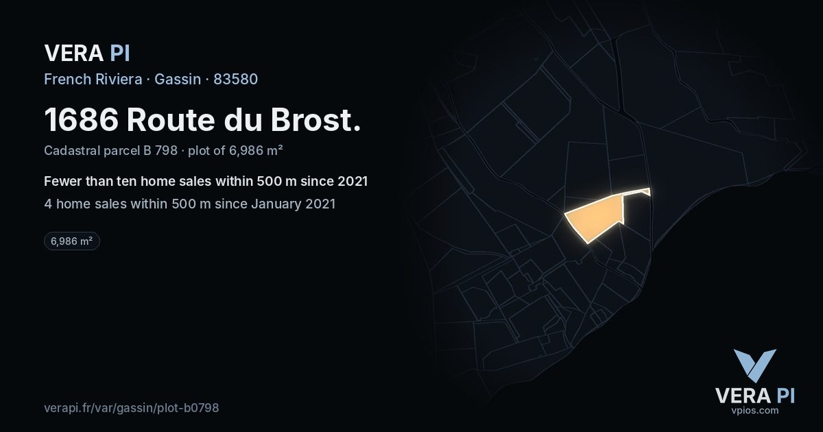 1686 Route du Brost, Gassin at night – the plot lit, the parcels around coloured by the prices near them