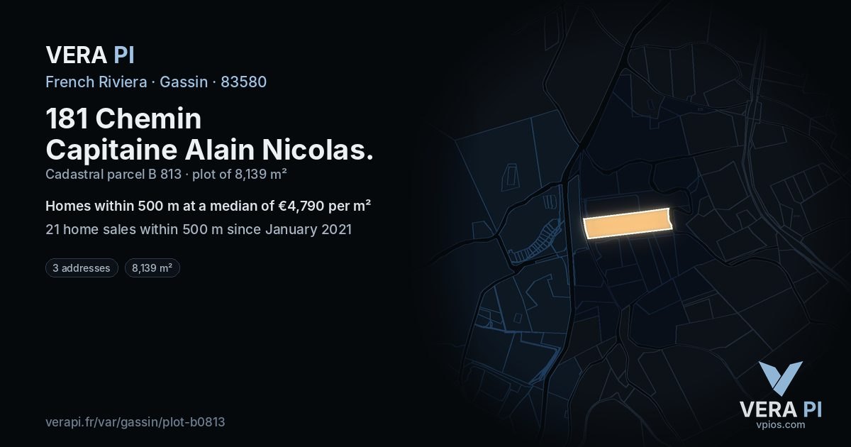 181 Chemin Capitaine Alain Nicolas, Gassin at night – the plot lit, the parcels around coloured by the prices near them