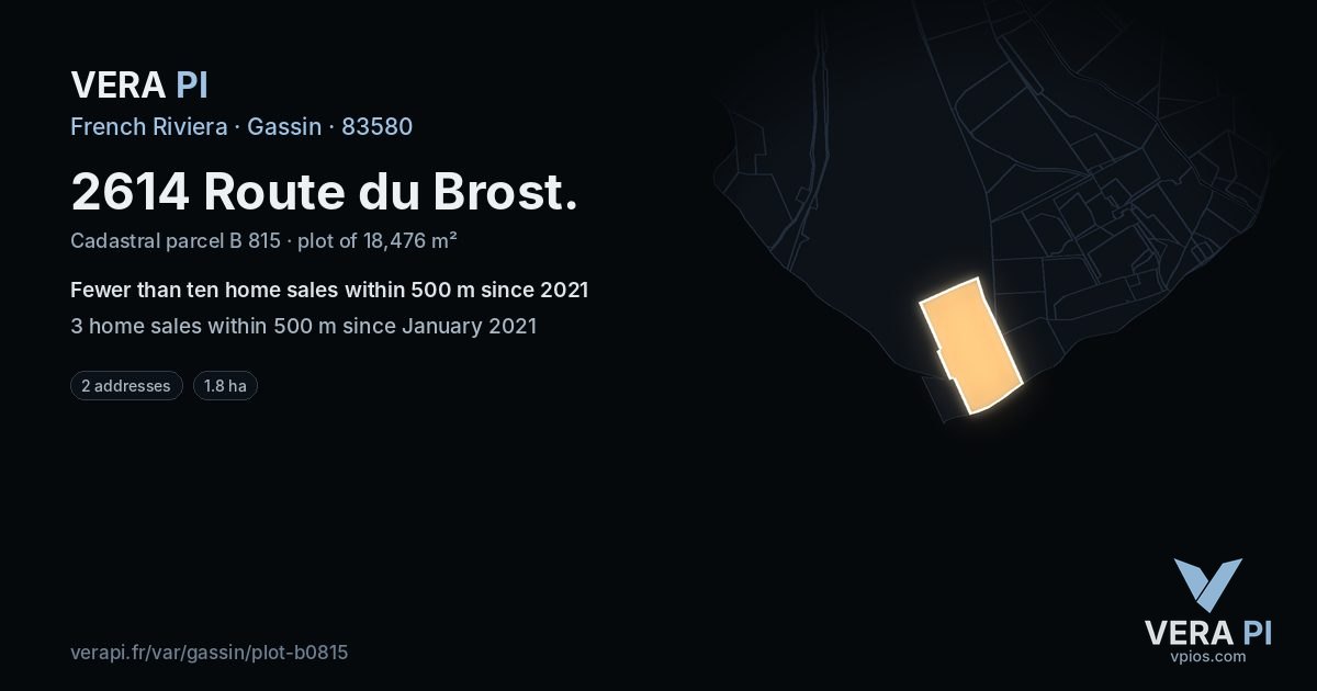 2614 Route du Brost, Gassin at night – the plot lit, the parcels around coloured by the prices near them