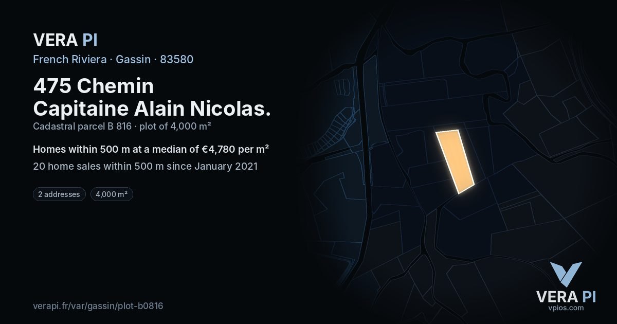 475 Chemin Capitaine Alain Nicolas, Gassin at night – the plot lit, the parcels around coloured by the prices near them