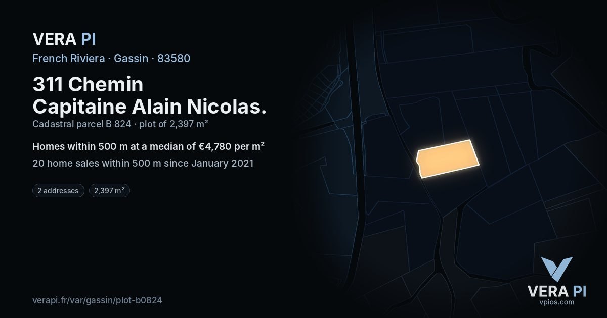 311 Chemin Capitaine Alain Nicolas, Gassin at night – the plot lit, the parcels around coloured by the prices near them