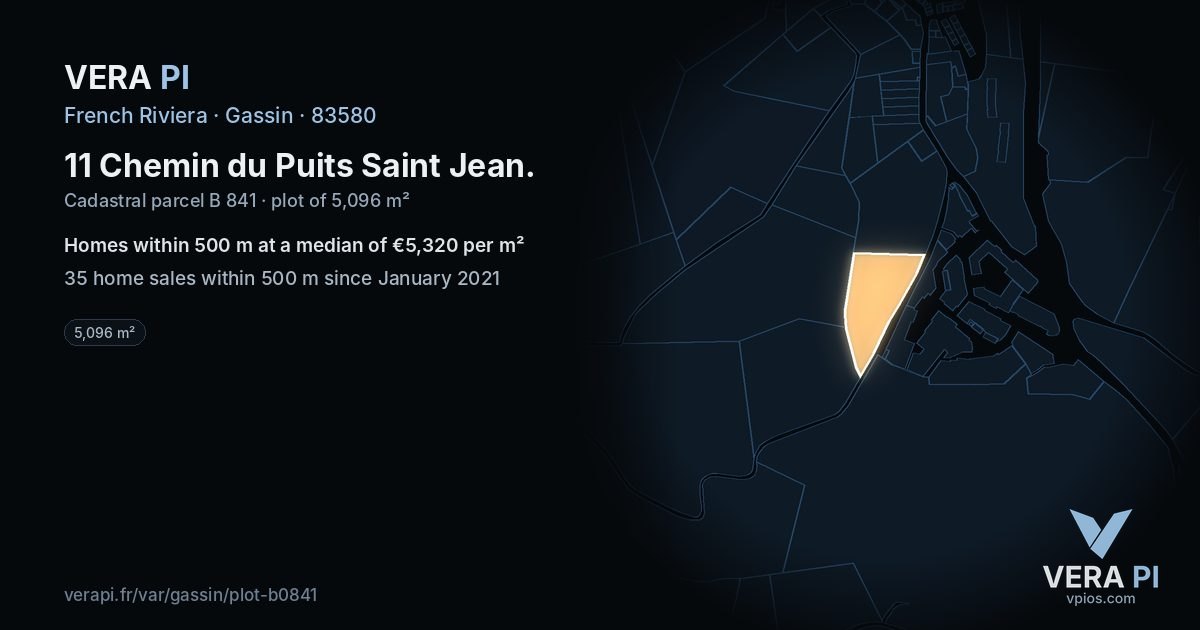 11 Chemin du Puits Saint Jean, Gassin at night – the plot lit, the parcels around coloured by the prices near them