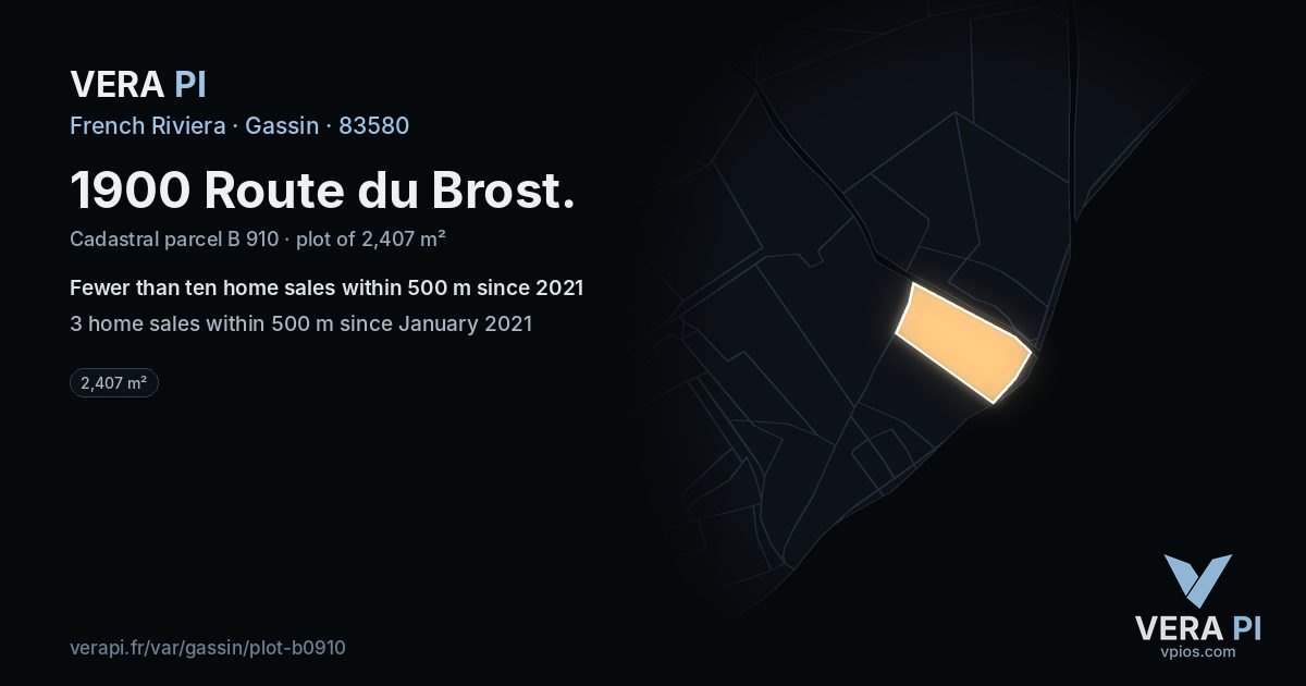1900 Route du Brost, Gassin at night – the plot lit, the parcels around coloured by the prices near them
