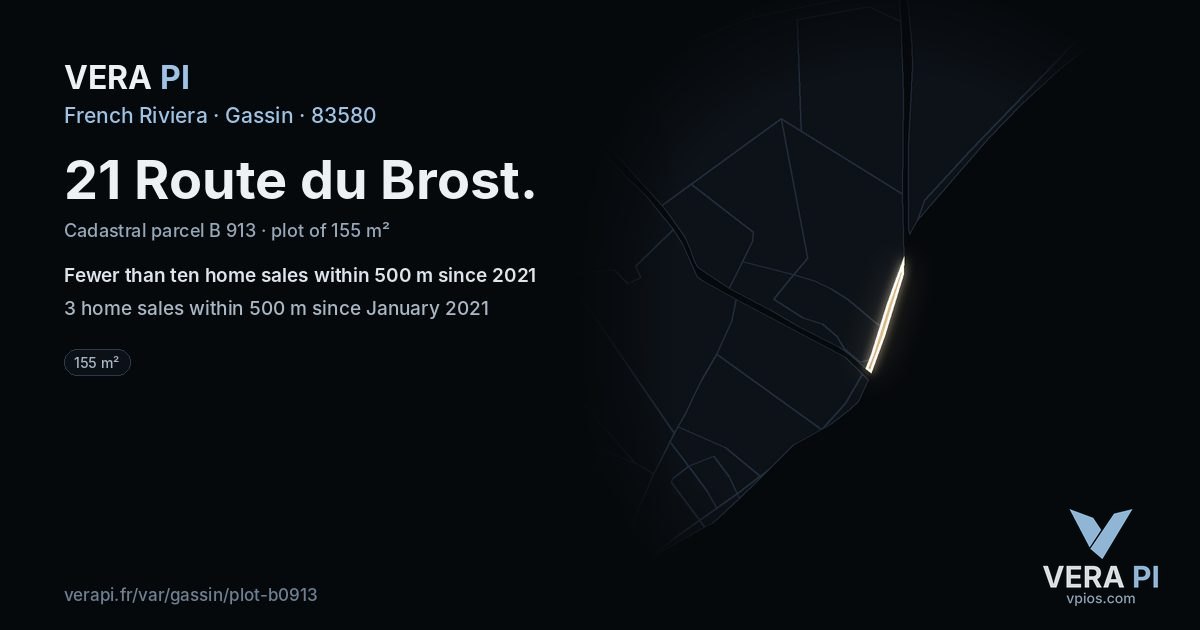 21 Route du Brost, Gassin at night – the plot lit, the parcels around coloured by the prices near them