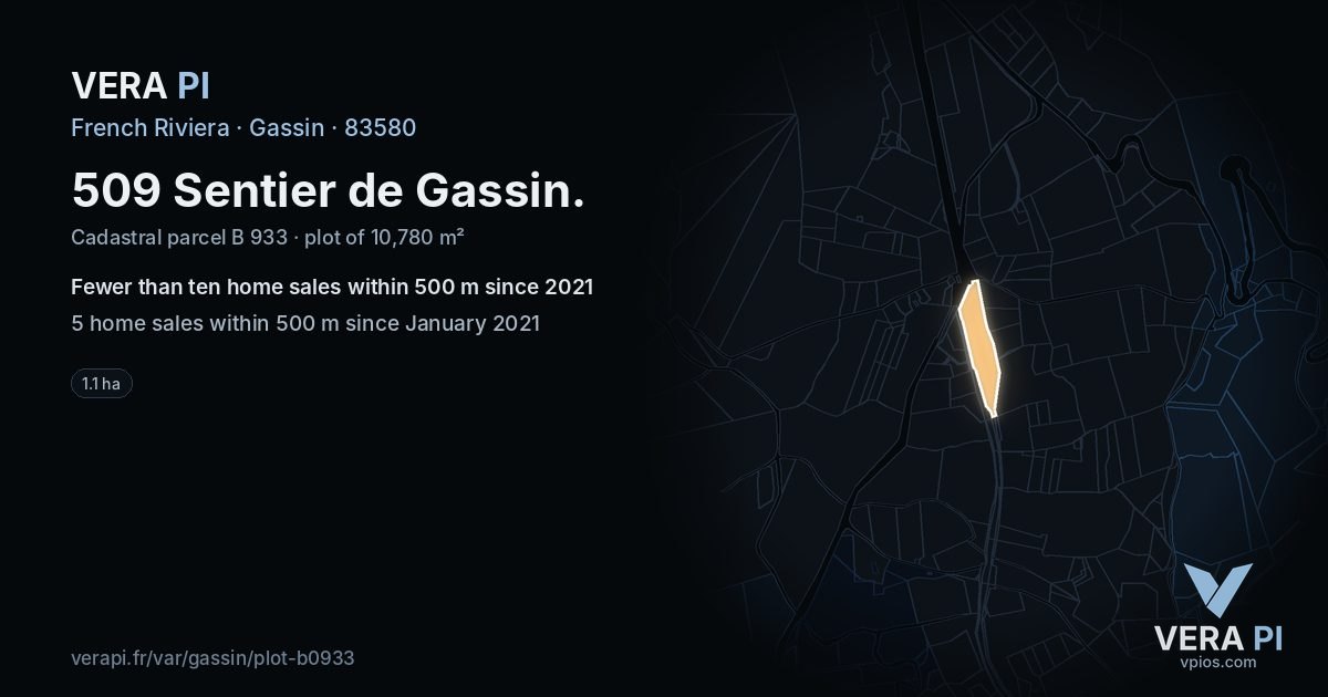 509 Sentier de Gassin, Gassin at night – the plot lit, the parcels around coloured by the prices near them