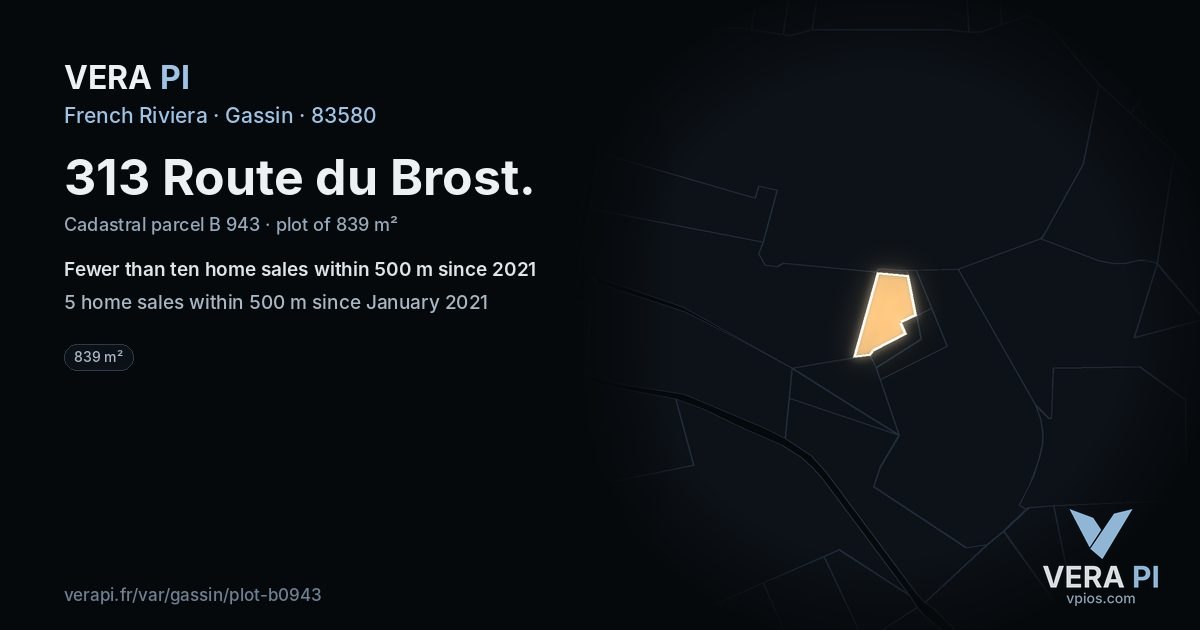 313 Route du Brost, Gassin at night – the plot lit, the parcels around coloured by the prices near them