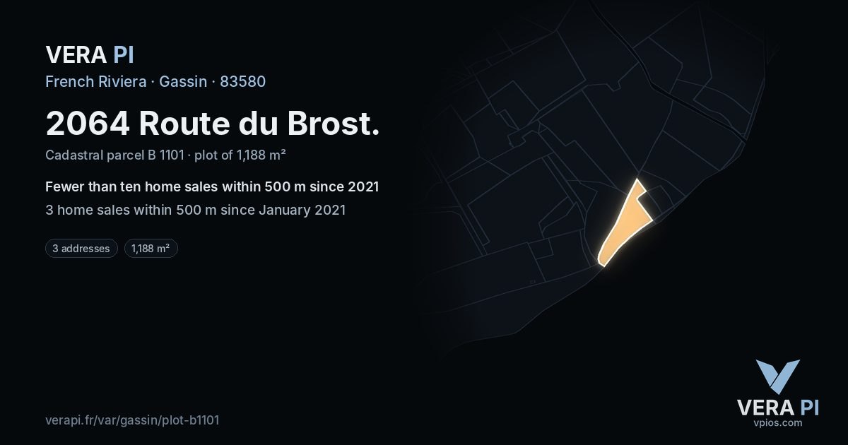 2064 Route du Brost, Gassin at night – the plot lit, the parcels around coloured by the prices near them