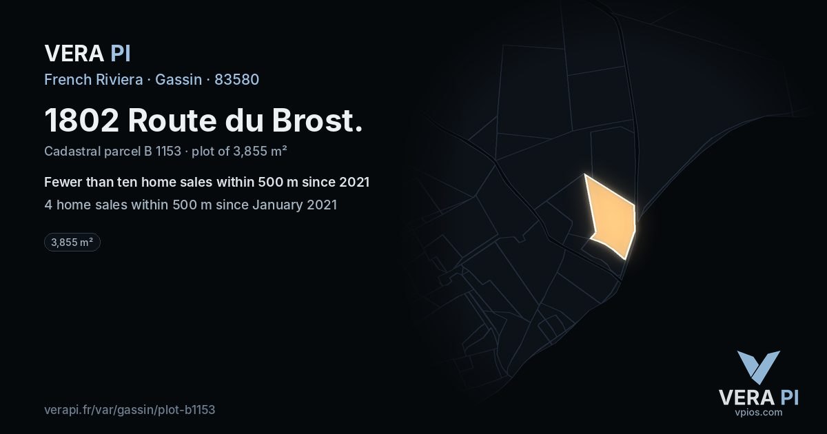 1802 Route du Brost, Gassin at night – the plot lit, the parcels around coloured by the prices near them