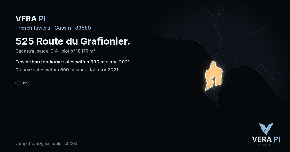 525 Route du Grafionier, Gassin at night – the plot lit, the parcels around coloured by the prices near them