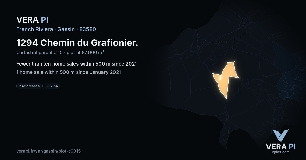 1294 Chemin du Grafionier, Gassin at night – the plot lit, the parcels around coloured by the prices near them