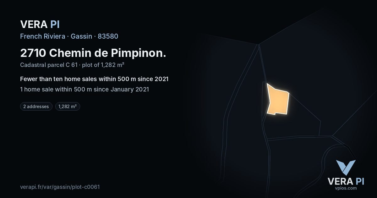 2710 Chemin de Pimpinon, Gassin at night – the plot lit, the parcels around coloured by the prices near them