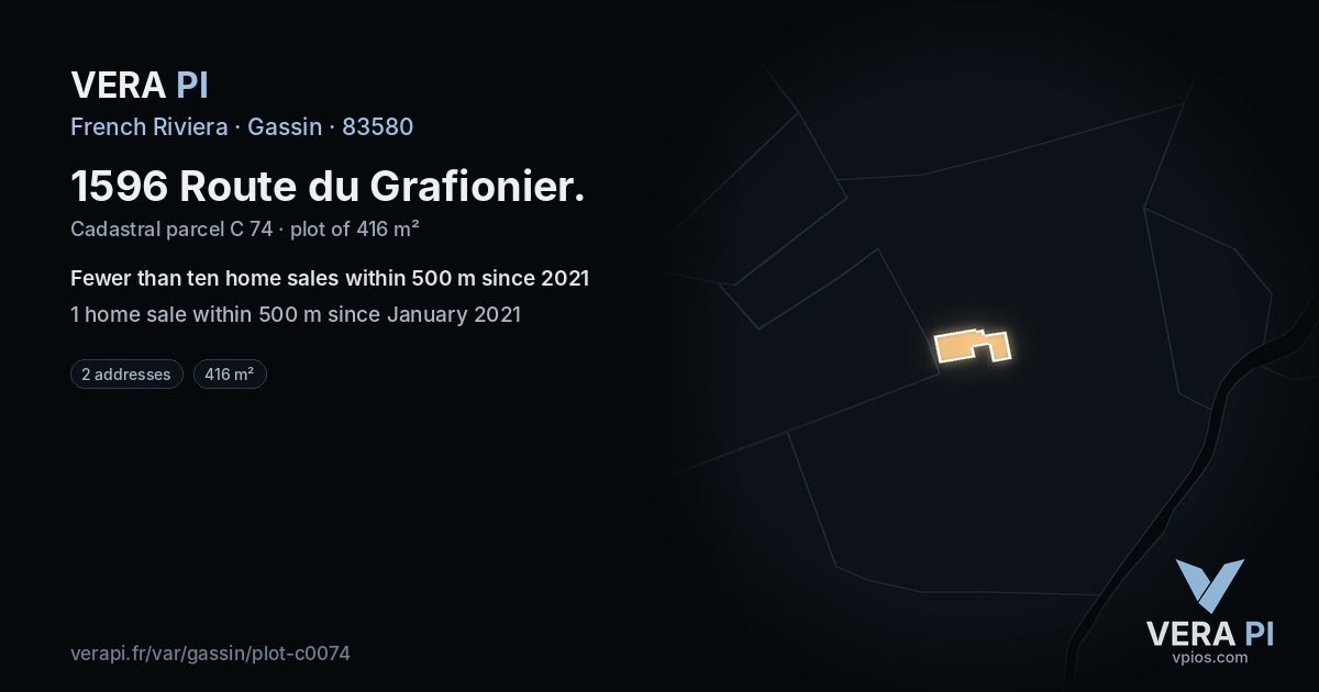 1596 Route du Grafionier, Gassin at night – the plot lit, the parcels around coloured by the prices near them