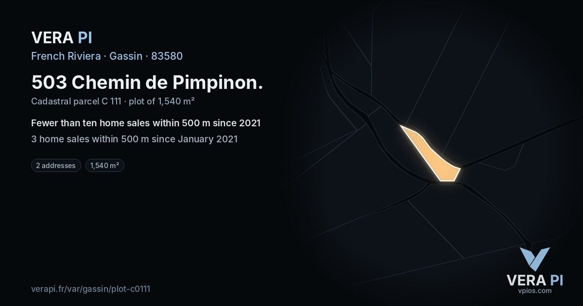 503 Chemin de Pimpinon, Gassin at night – the plot lit, the parcels around coloured by the prices near them