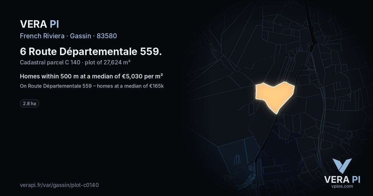 6 Route Départementale 559, Gassin at night – the plot lit, the parcels around coloured by the prices near them
