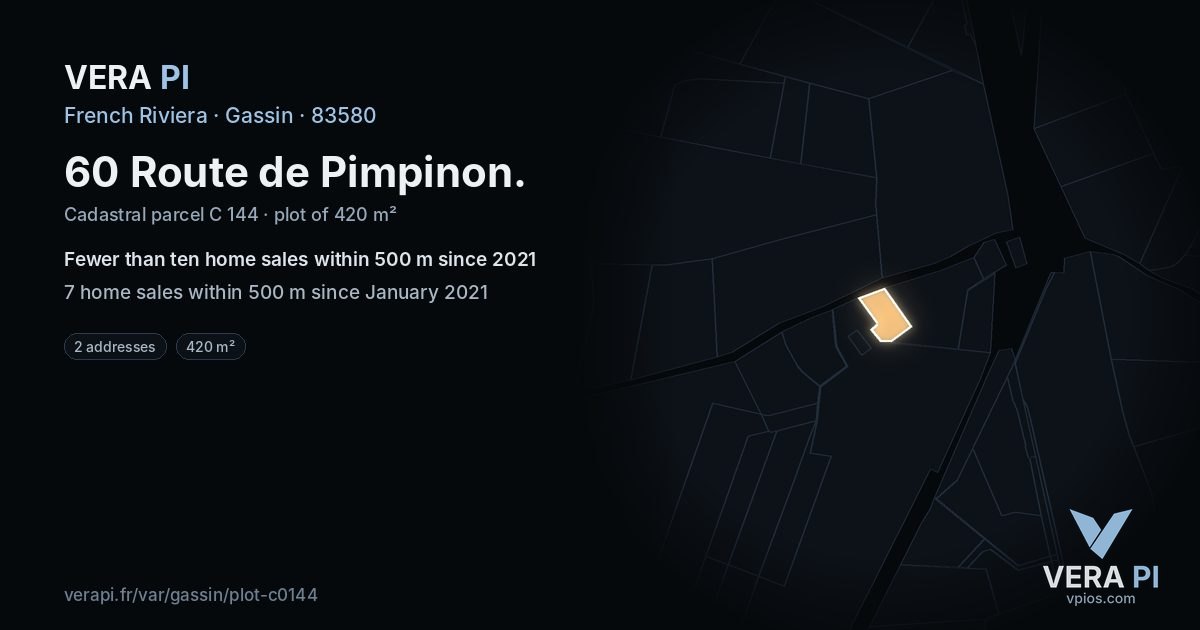 60 Route de Pimpinon, Gassin at night – the plot lit, the parcels around coloured by the prices near them