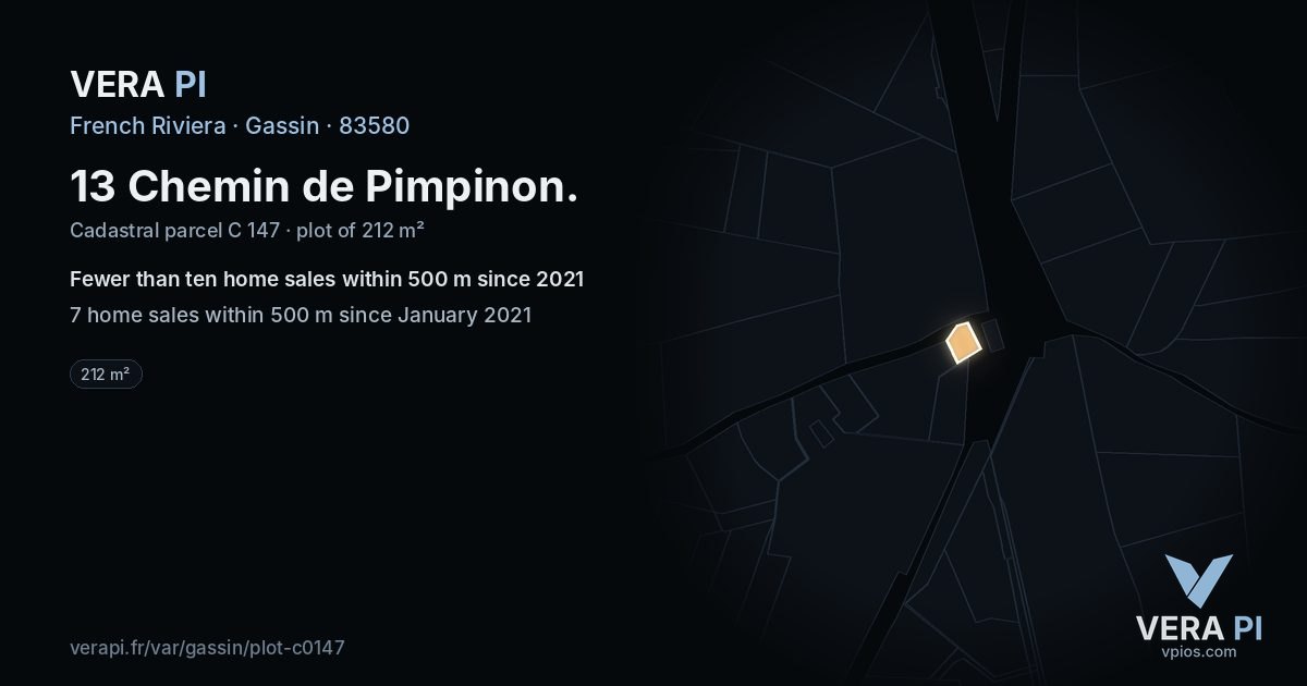 13 Chemin de Pimpinon, Gassin at night – the plot lit, the parcels around coloured by the prices near them