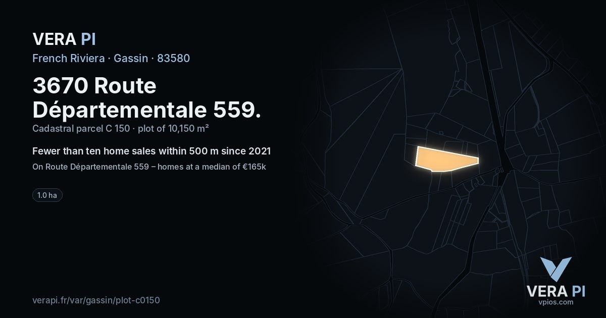 3670 Route Départementale 559, Gassin at night – the plot lit, the parcels around coloured by the prices near them