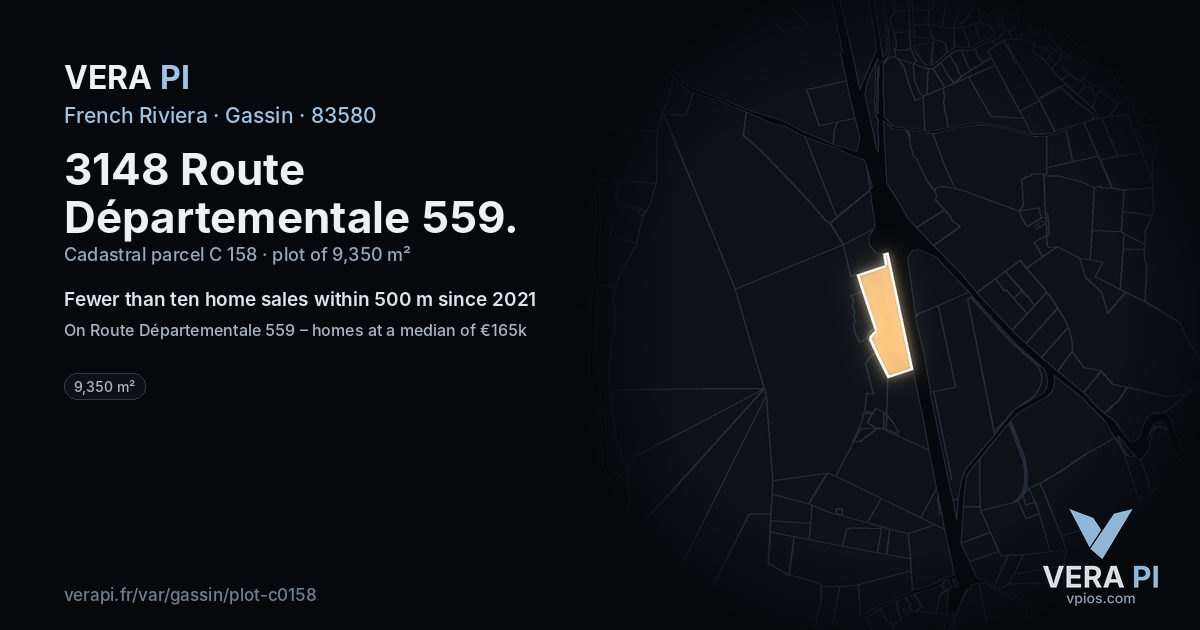 3148 Route Départementale 559, Gassin at night – the plot lit, the parcels around coloured by the prices near them