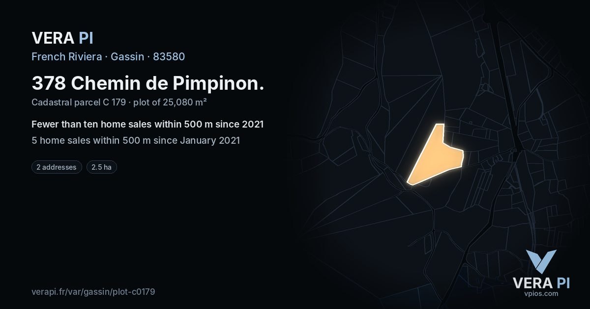 378 Chemin de Pimpinon, Gassin at night – the plot lit, the parcels around coloured by the prices near them