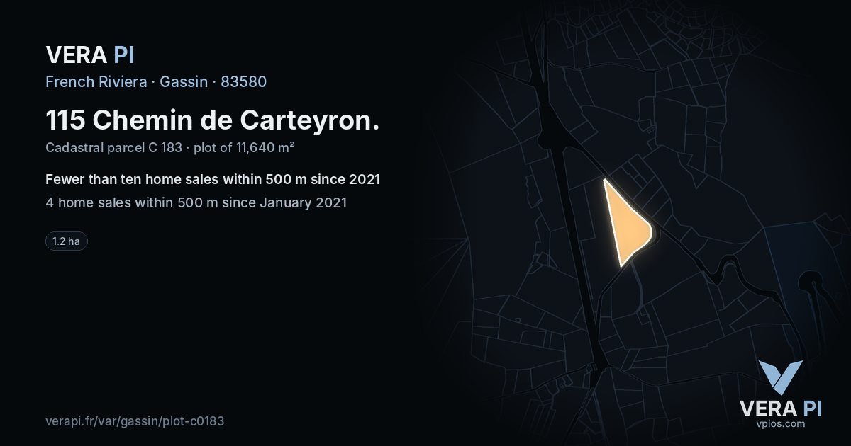 115 Chemin de Carteyron, Gassin at night – the plot lit, the parcels around coloured by the prices near them