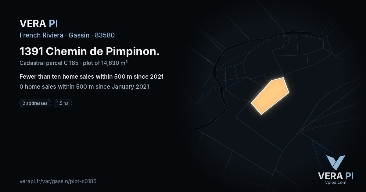 1391 Chemin de Pimpinon, Gassin at night – the plot lit, the parcels around coloured by the prices near them