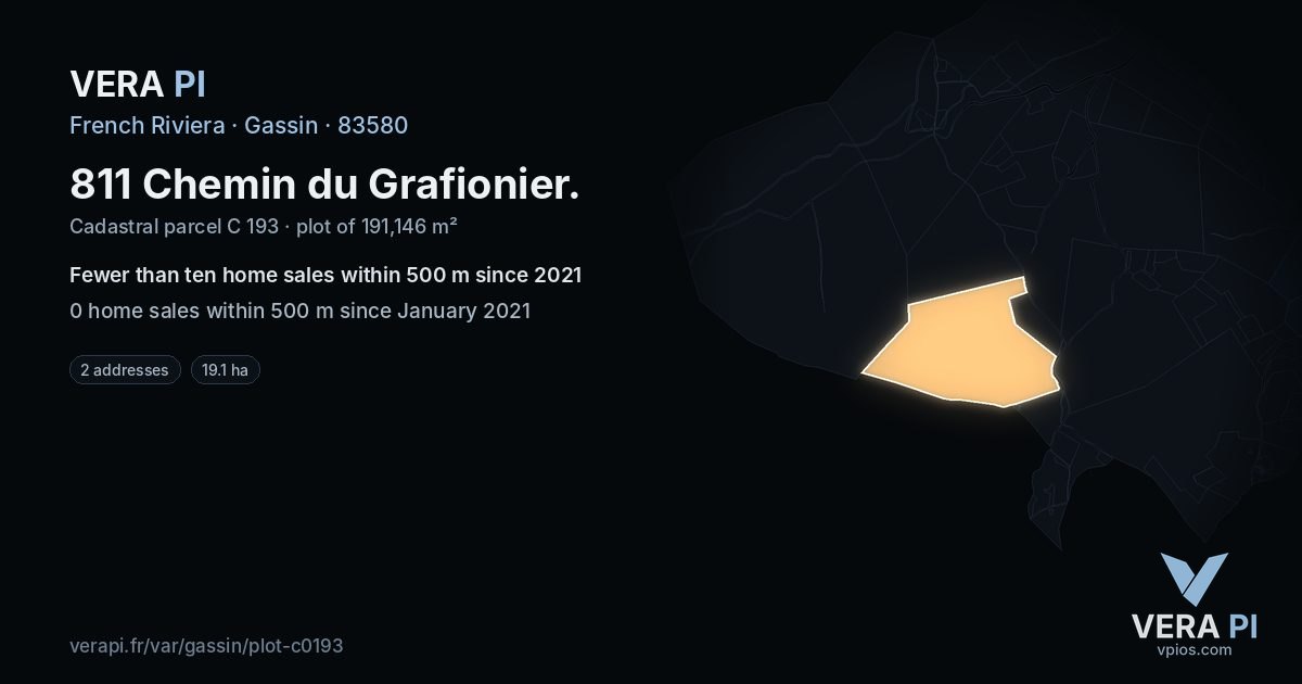 811 Chemin du Grafionier, Gassin at night – the plot lit, the parcels around coloured by the prices near them