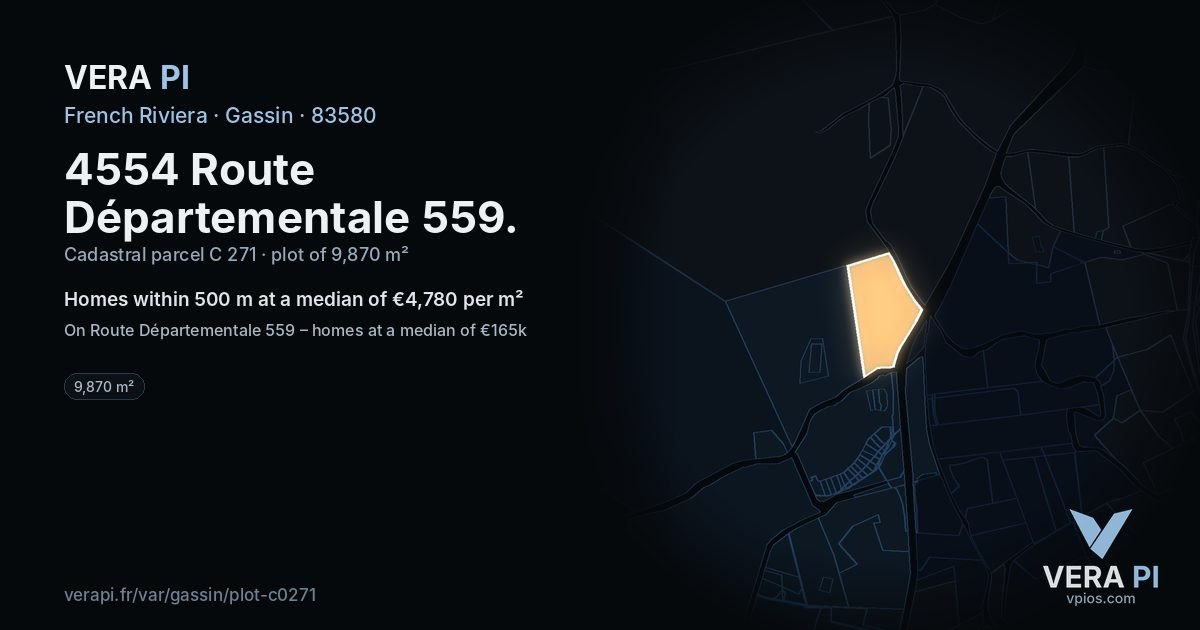 4554 Route Départementale 559, Gassin at night – the plot lit, the parcels around coloured by the prices near them