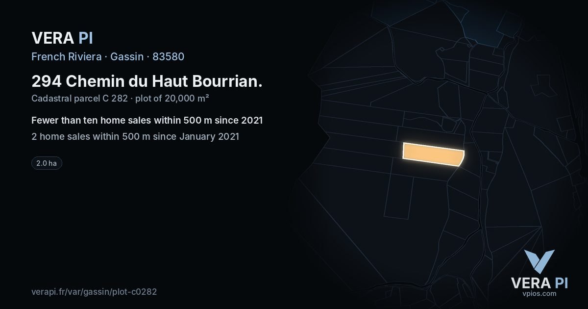294 Chemin du Haut Bourrian, Gassin at night – the plot lit, the parcels around coloured by the prices near them