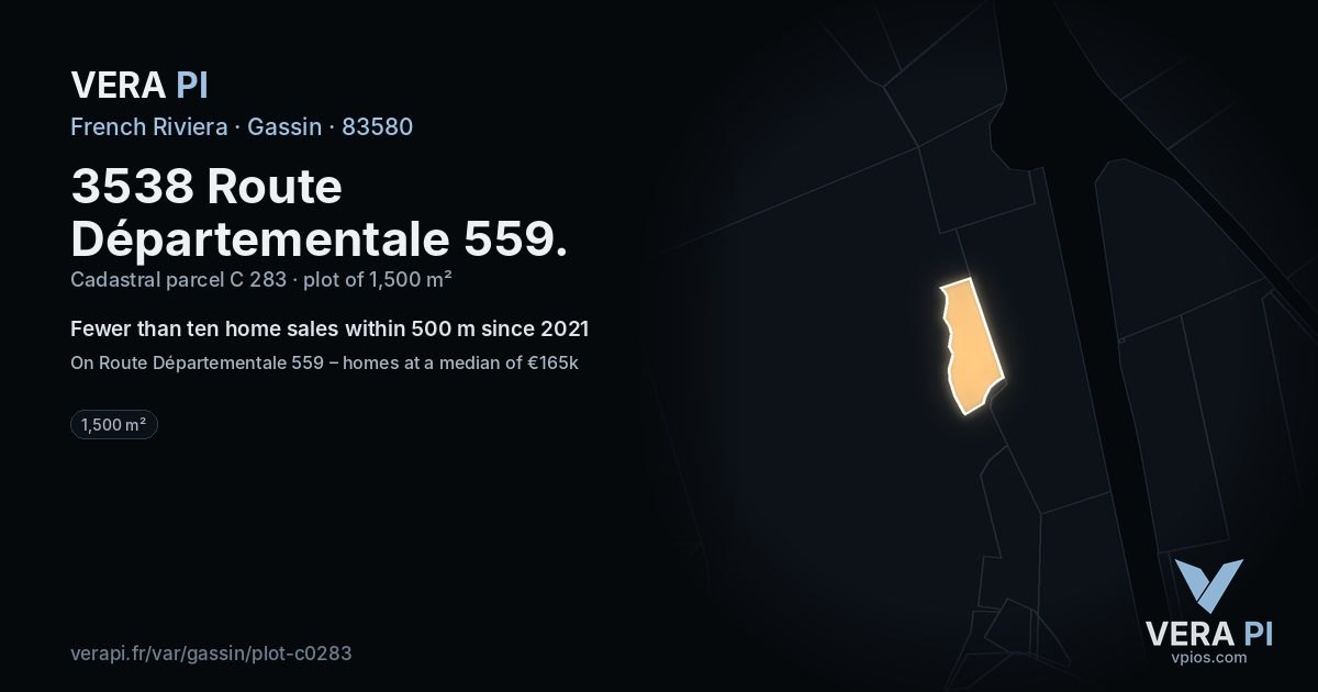 3538 Route Départementale 559, Gassin at night – the plot lit, the parcels around coloured by the prices near them