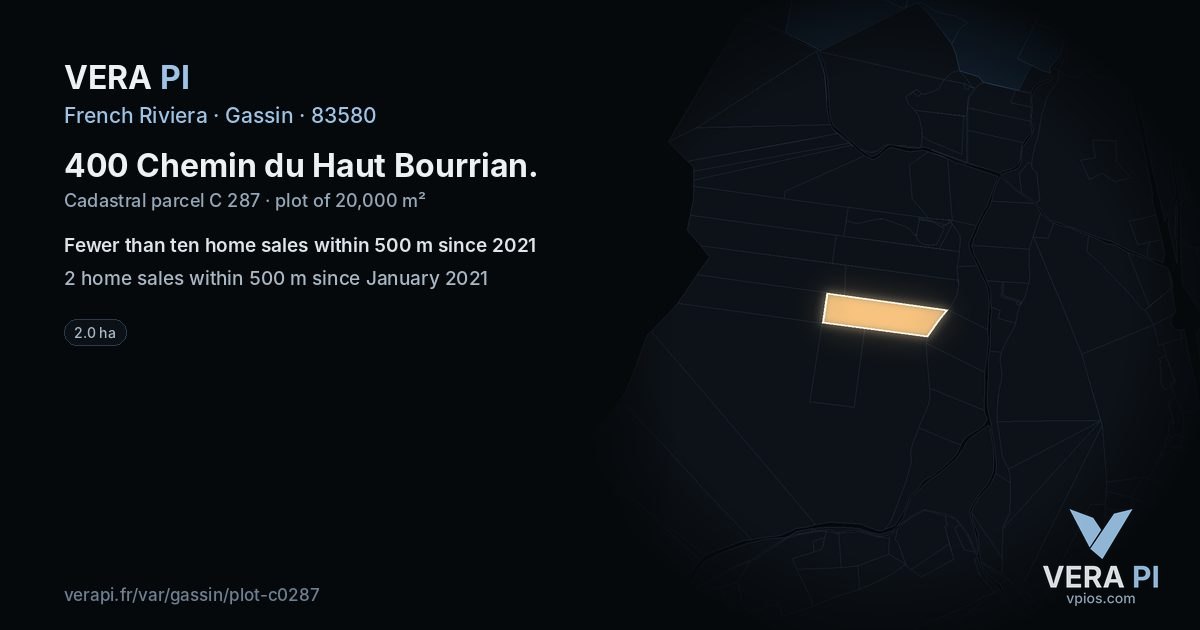 400 Chemin du Haut Bourrian, Gassin at night – the plot lit, the parcels around coloured by the prices near them