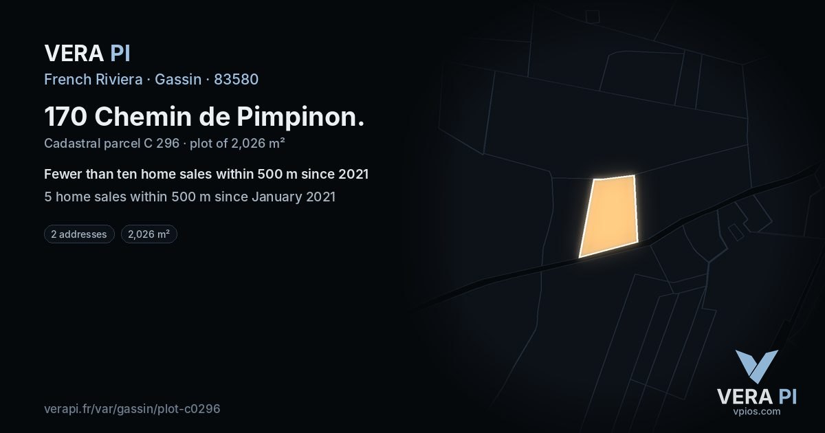170 Chemin de Pimpinon, Gassin at night – the plot lit, the parcels around coloured by the prices near them