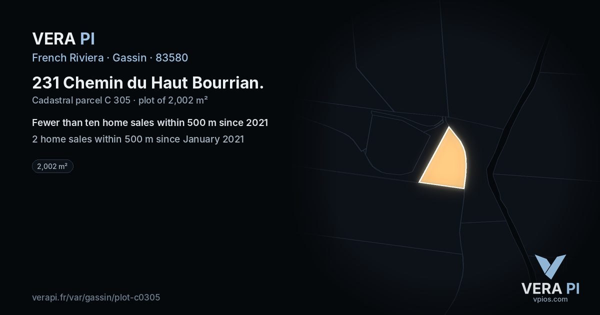 231 Chemin du Haut Bourrian, Gassin at night – the plot lit, the parcels around coloured by the prices near them