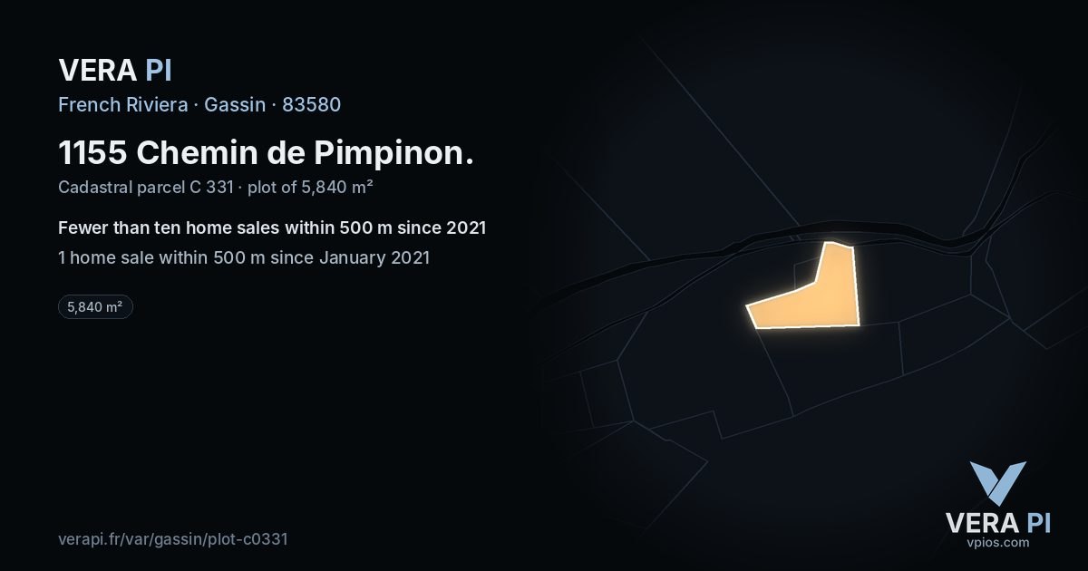 1155 Chemin de Pimpinon, Gassin at night – the plot lit, the parcels around coloured by the prices near them