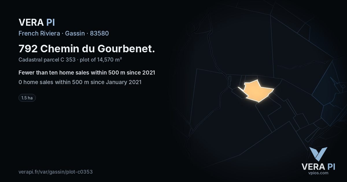 792 Chemin du Gourbenet, Gassin at night – the plot lit, the parcels around coloured by the prices near them