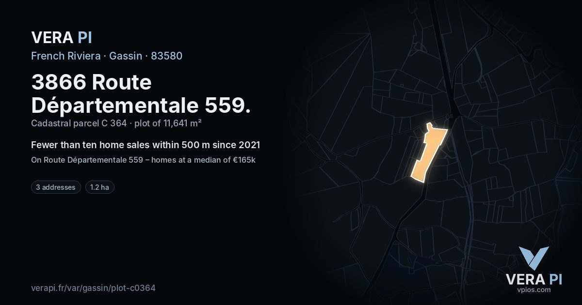 3866 Route Départementale 559, Gassin at night – the plot lit, the parcels around coloured by the prices near them