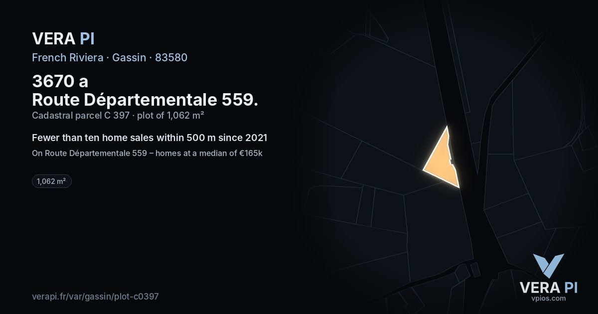 3670 a Route Départementale 559, Gassin at night – the plot lit, the parcels around coloured by the prices near them