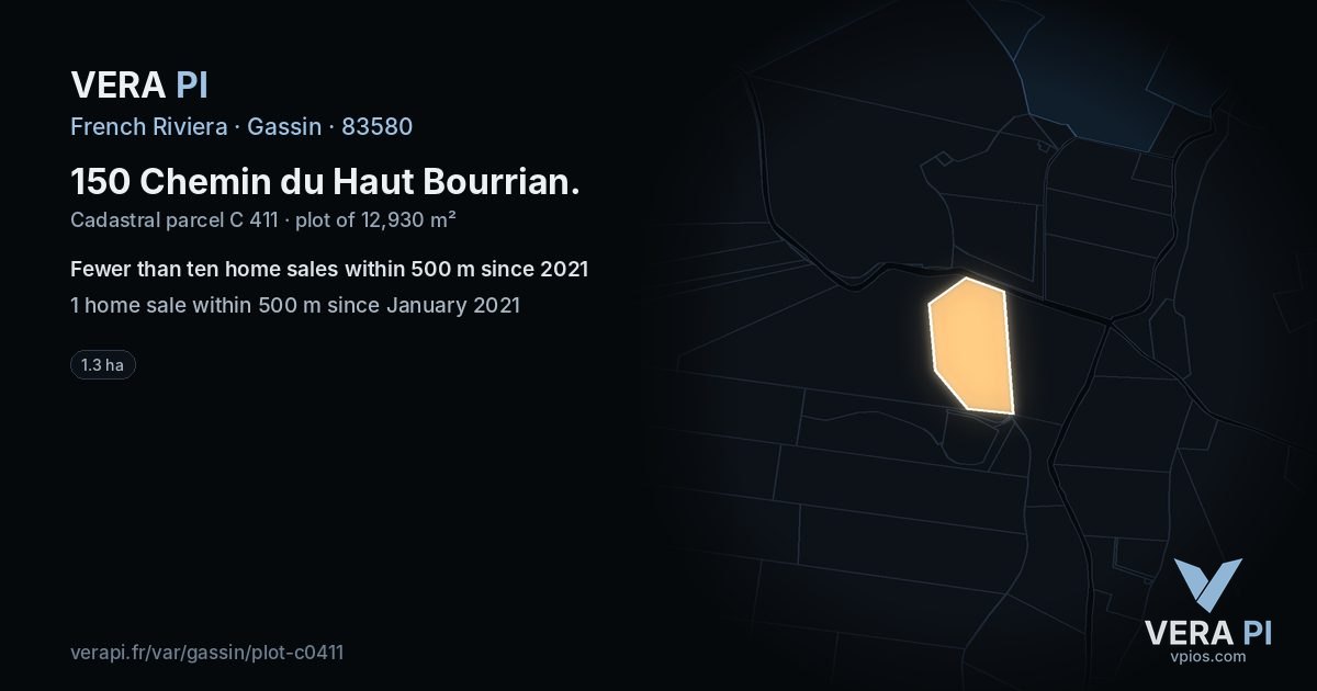 150 Chemin du Haut Bourrian, Gassin at night – the plot lit, the parcels around coloured by the prices near them