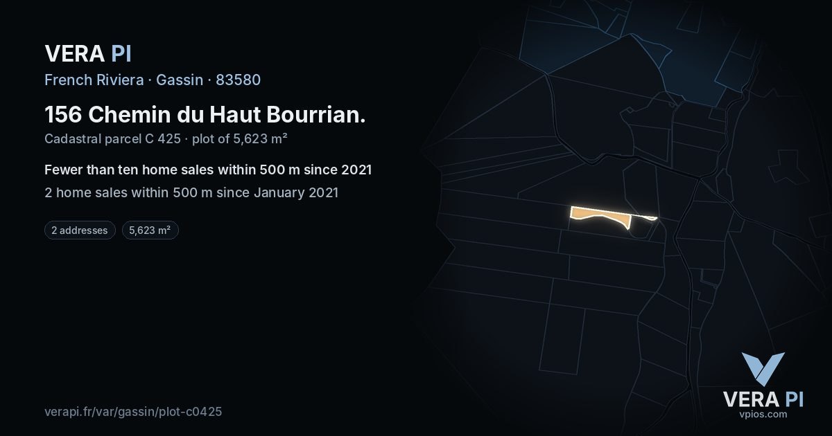 156 Chemin du Haut Bourrian, Gassin at night – the plot lit, the parcels around coloured by the prices near them