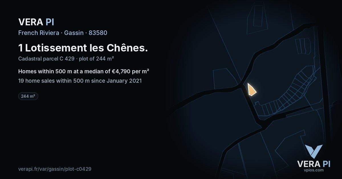 1 Lotissement les Chênes, Gassin at night – the plot lit, the parcels around coloured by the prices near them