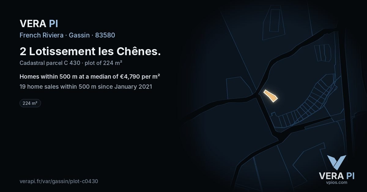 2 Lotissement les Chênes, Gassin at night – the plot lit, the parcels around coloured by the prices near them
